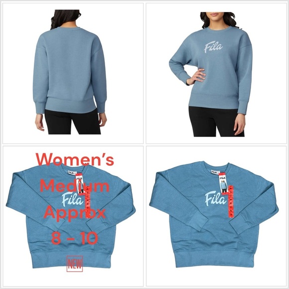 Women's Fila Medium 8 - 10 Blue Fleece Sweatshirt Logo Crew Pullover Long Sleeve - Picture 1 of 10